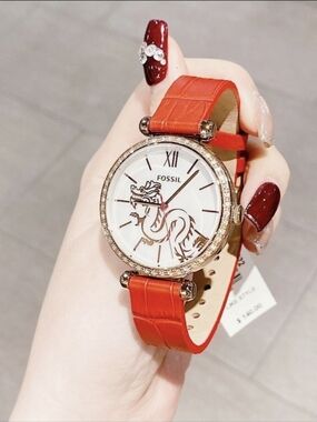 Fossil BQ3922 Tillie Three-Hand Red Leather Dragon Watch